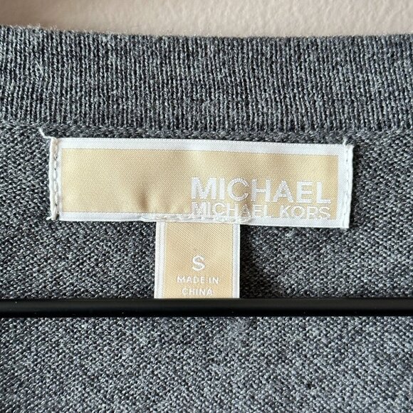 Women's S Michael Kors Zip Up Cardigan Charcoal Gray Stretch Zip Up Logo - Picture 4 of 7